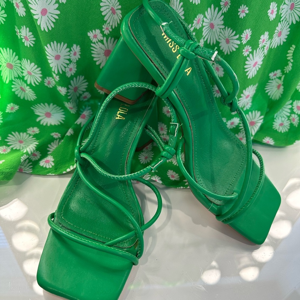 Amina Muaddi Green Strappy Sandals